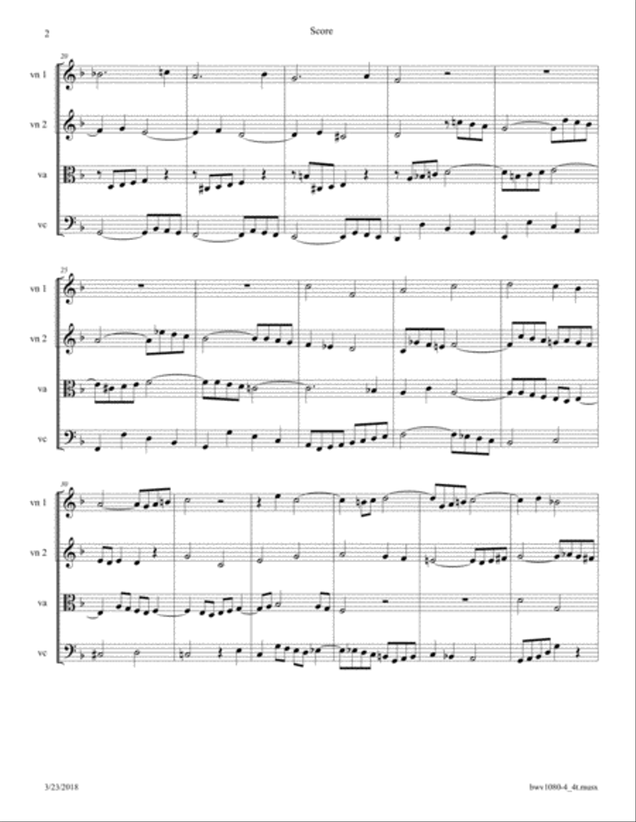 Bach: The Art of Fugue (BWV 1080), Fugue No. 4 Arranged for String Quartet String Quartet scores gallery preview page 2