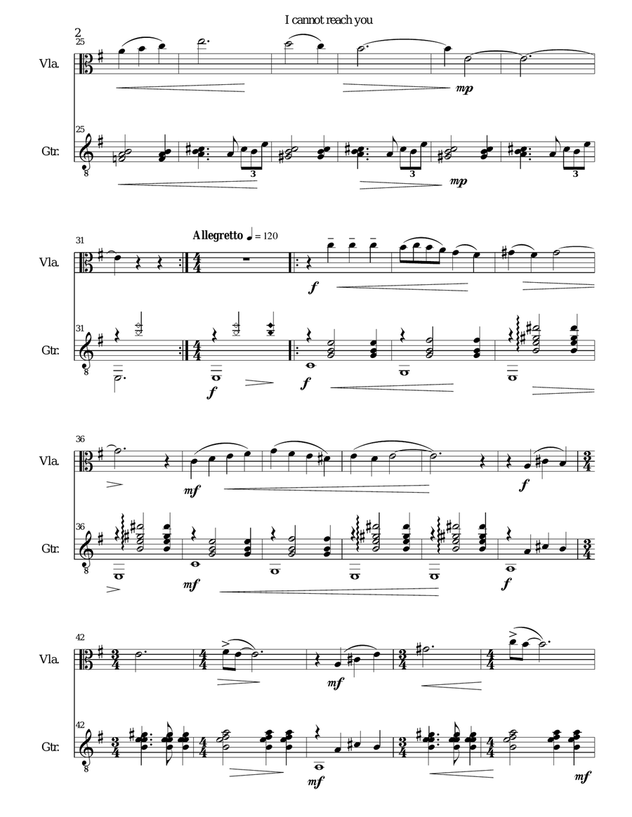 I cannot reach you for viola and guitar String Duet scores gallery preview page 2