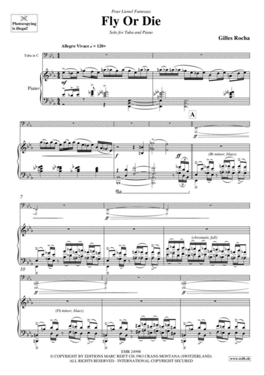 Fly Or Die by Gilles Rocha - Tuba - Sheet Music