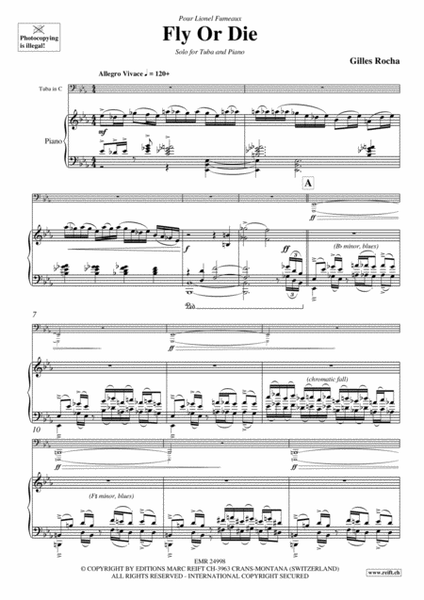 Fly or Die - Gilles Rocha Sheet music for Piano, Trombone bass (Mixed Trio)
