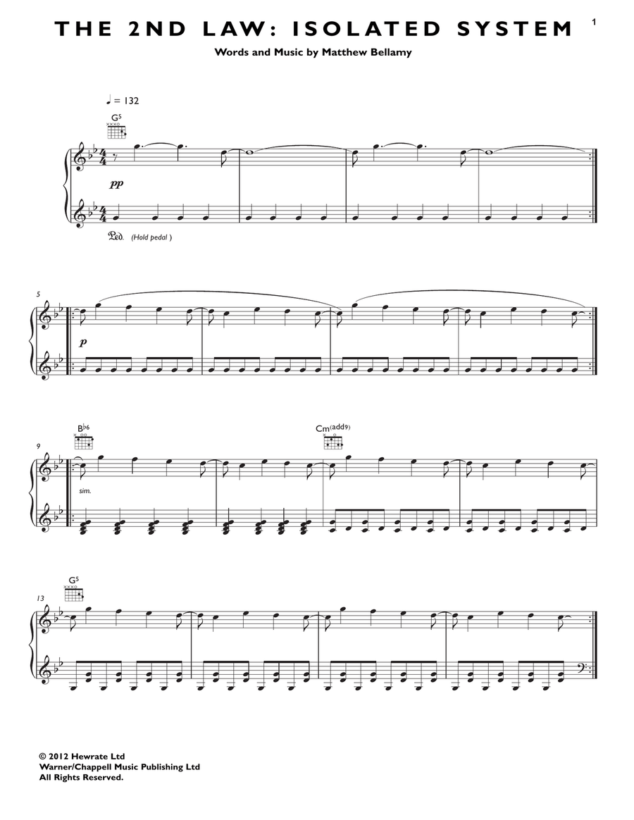 The 2nd Law: Isolated System Piano, Vocal, Guitar scores gallery preview page 1
