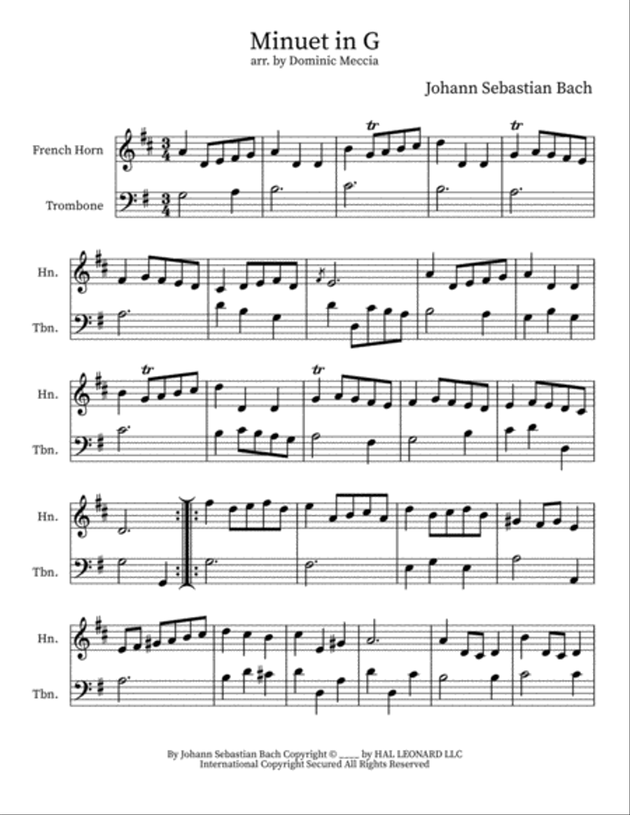 Minuet I In G Major Brass Duet scores gallery preview page 1