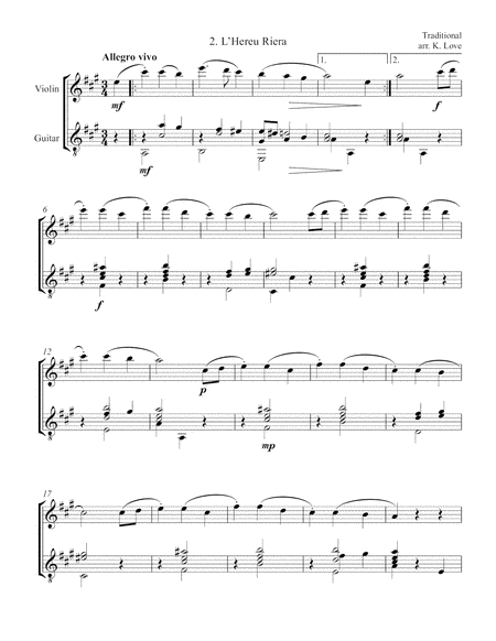 Three Catalan Folk Songs (Violin and Guitar) - Score and Parts image number null