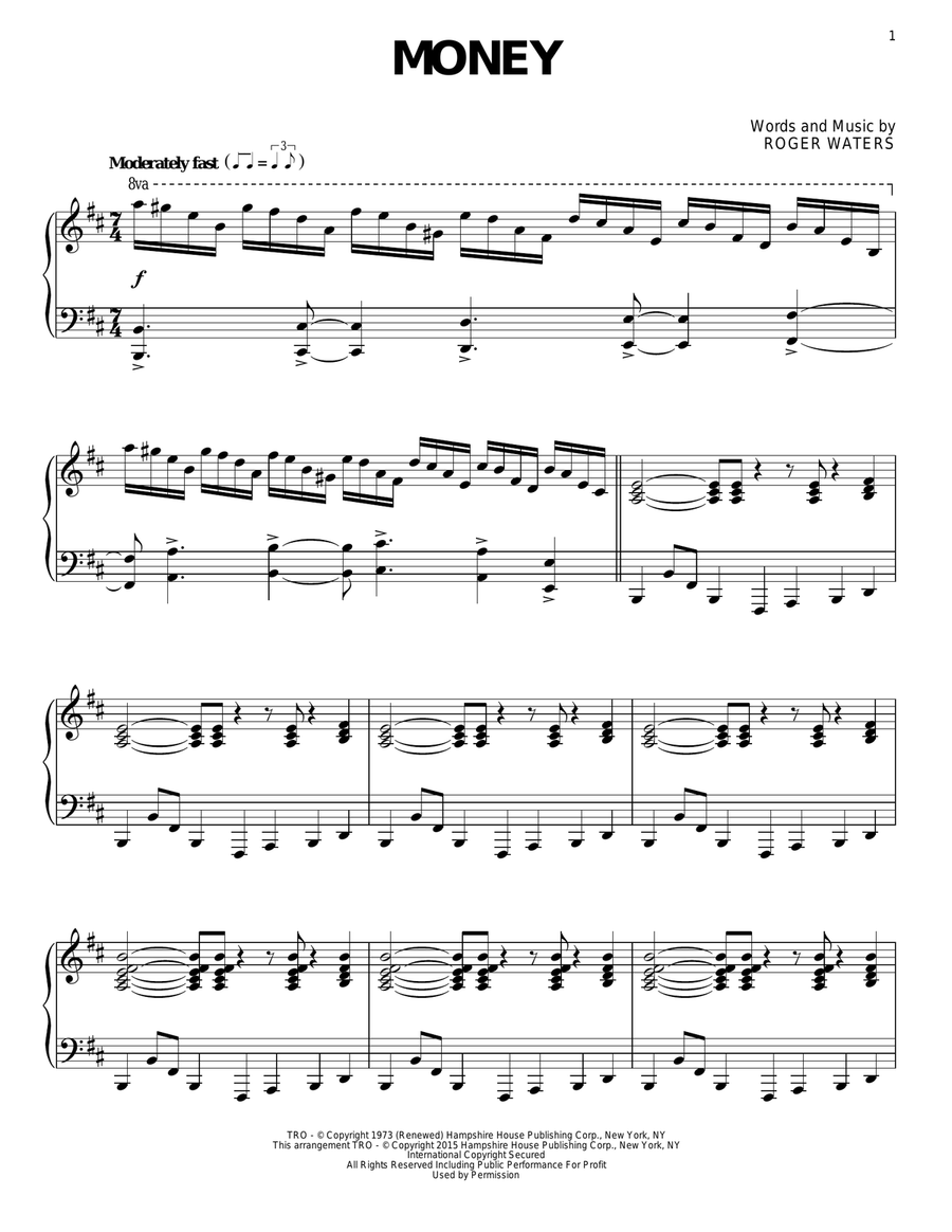 Money Piano Solo scores gallery preview page 1