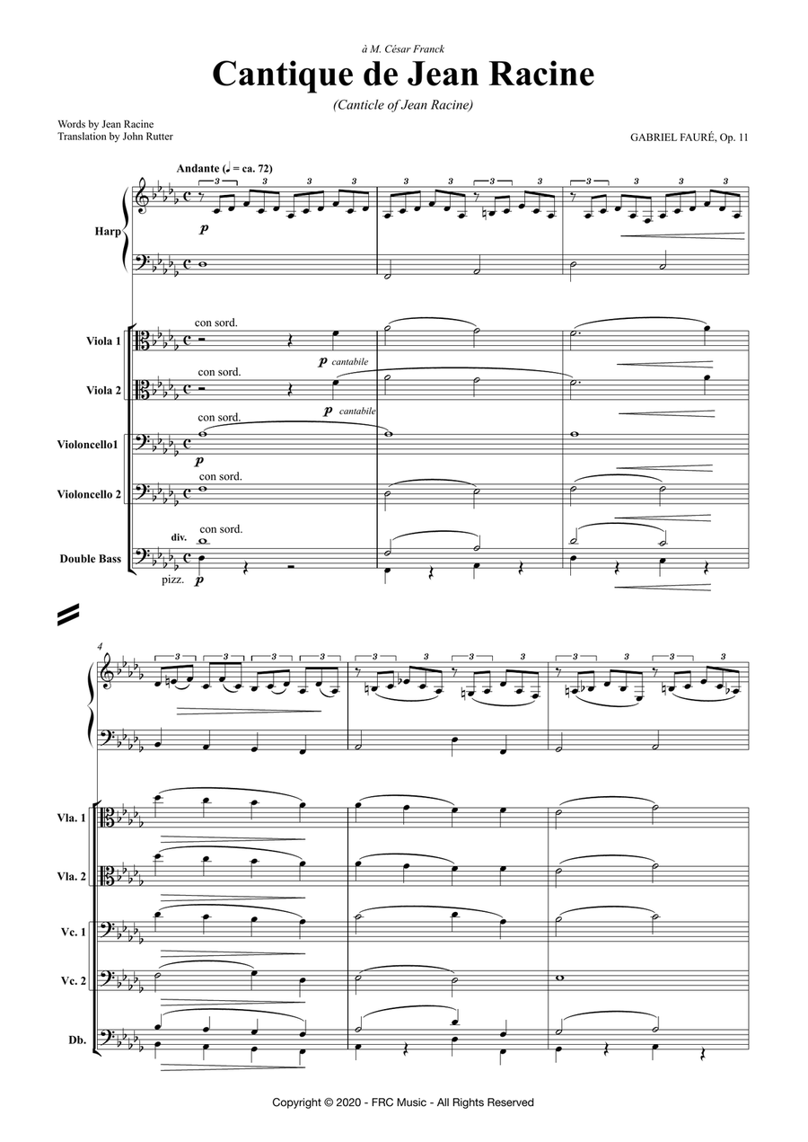 Cantique de Jean Racine (Canticle of Jean Racine) for Harp, SATB Choir and String Orchestra 4-Part scores gallery preview page 3