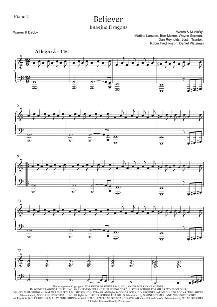 Believer Believer Easy Piano scores gallery preview page 1