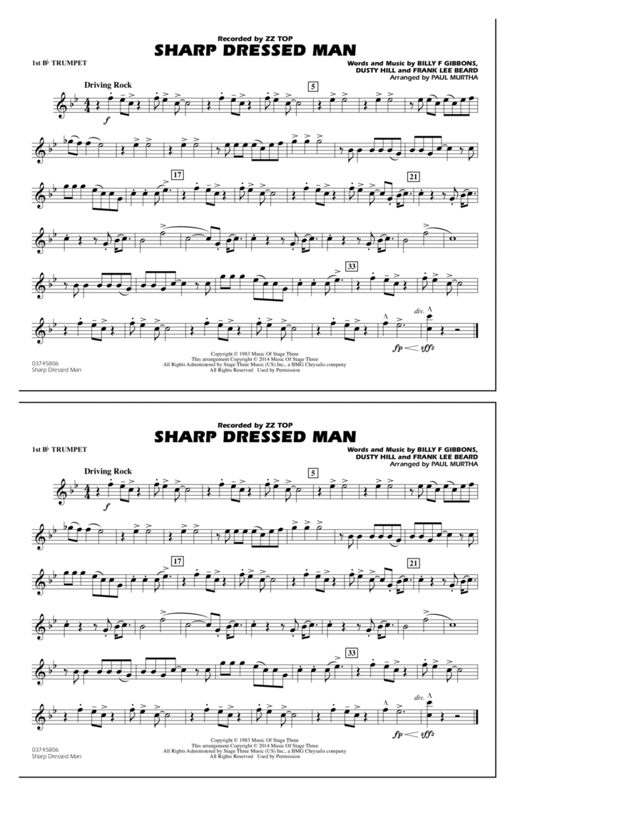 Sharp Dressed Man - 1st Bb Trumpet Marching Band scores gallery preview page 1