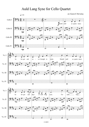 Auld lang syne for cello quartet with lyrics for 2 verses