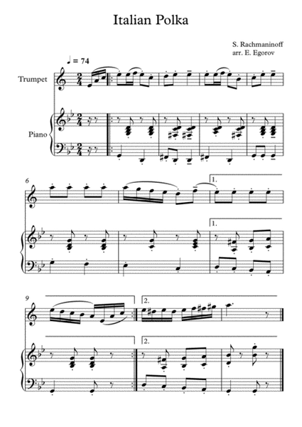 Italian Polka, Sergei Rachmaninoff, For Trumpet & Piano image number null