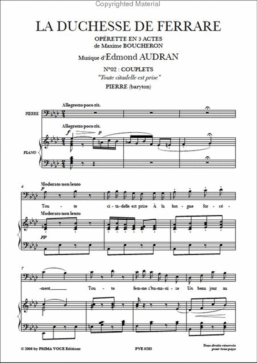 Toute citadelle est prise from La Duchesse de Ferrare Baritone Voice scores gallery preview page 2