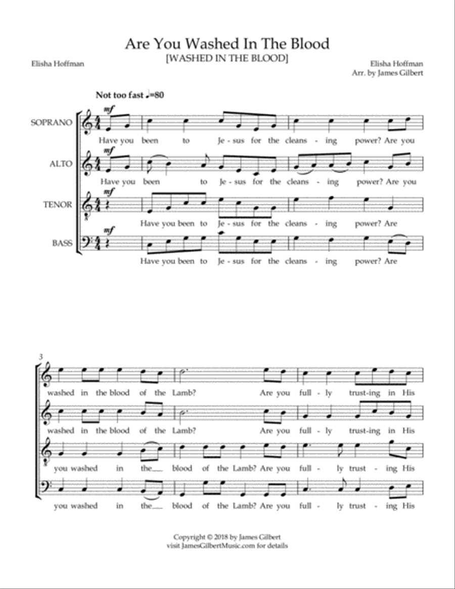Are You Washed In the Blood 4-Part scores gallery preview page 2