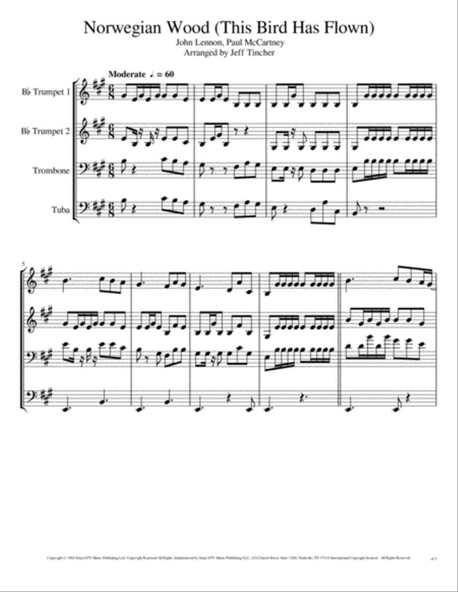 Norwegian Wood (this Bird Has Flown) Brass Ensemble scores gallery preview page 2