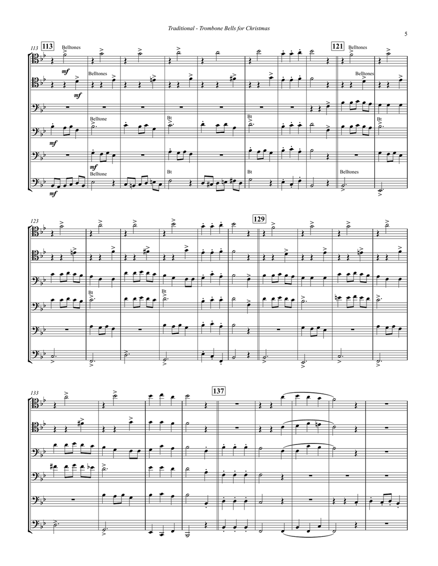 Trombone Bells of Christmas for 6-part Trombone Ensemble Small Ensemble scores gallery preview page 5