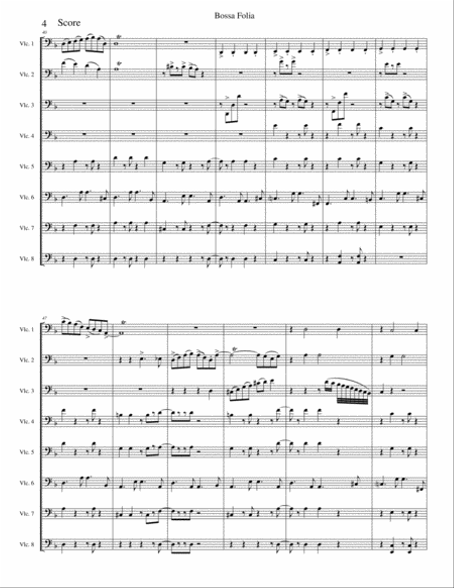 La Folia Bossa Nova for 8 cellos La Folia Bossa Nova for 8 cellos Cello Solo scores gallery preview page 4