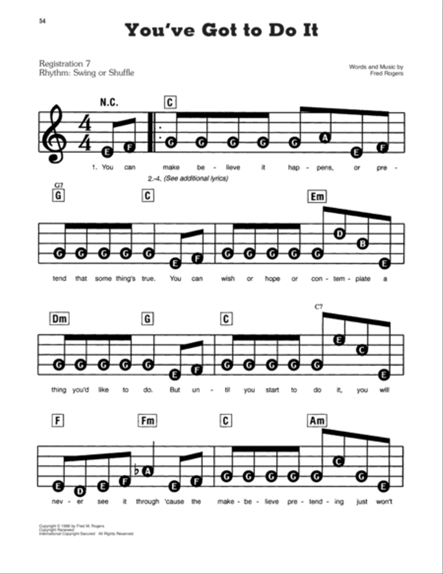 You've Got To Do It (from Mister Rogers' Neighborhood) Electronic Keyboard scores gallery preview page 1