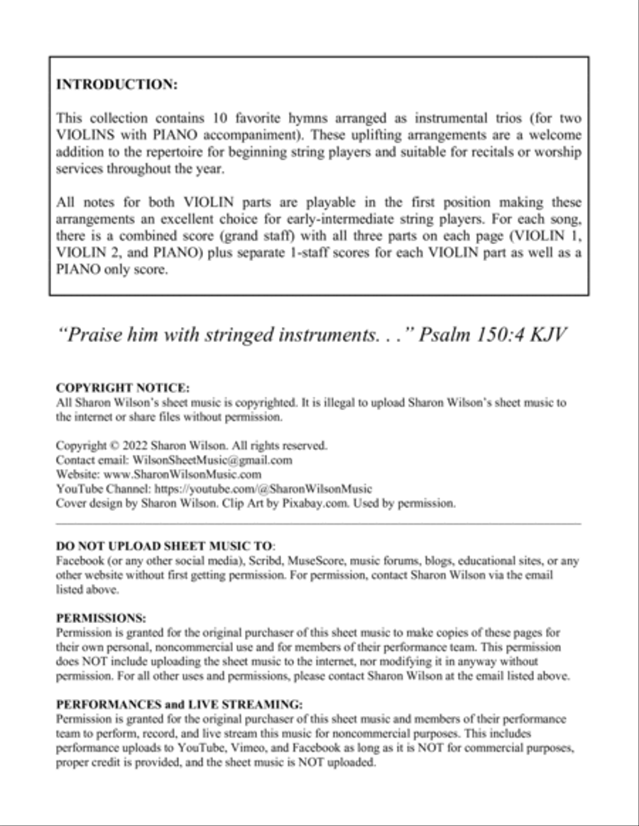 Praise Him with Stringed Instruments, Book 1 (Collection of 10 Hymns for Violin Duet with Piano) String Duet scores gallery preview page 2
