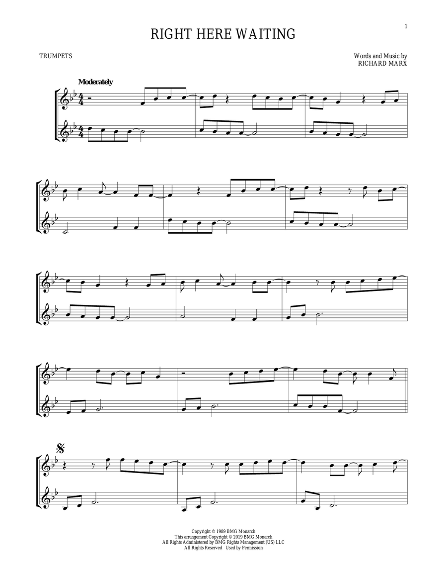 Right Here Waiting Right Here Waiting Trumpet Duet scores gallery preview page 1