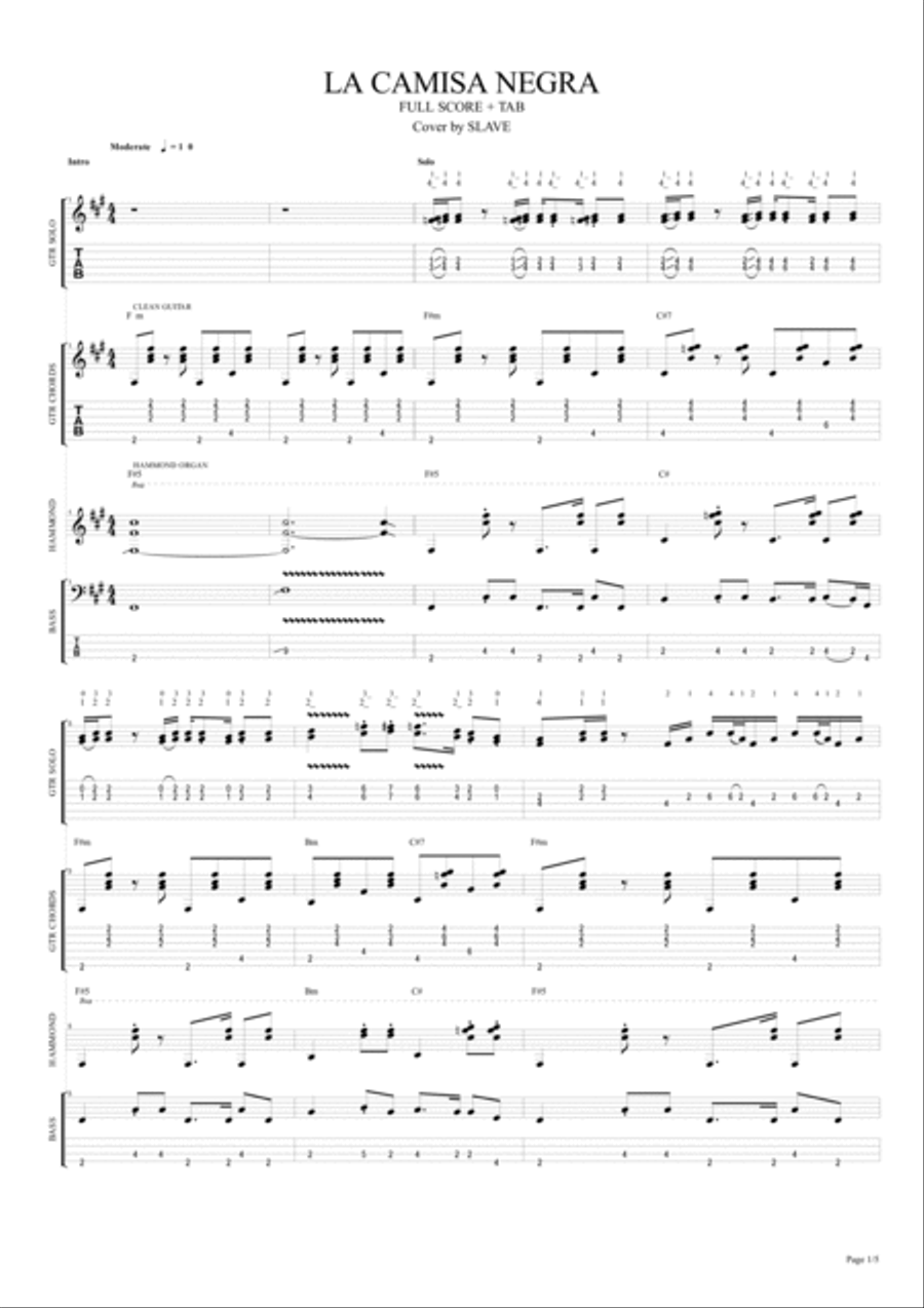 LA CAMISA NEGRA cover by Slave FULL SCORE BOOK + TAB - партитура/таблатура: Electric Guitar scores gallery preview page 3