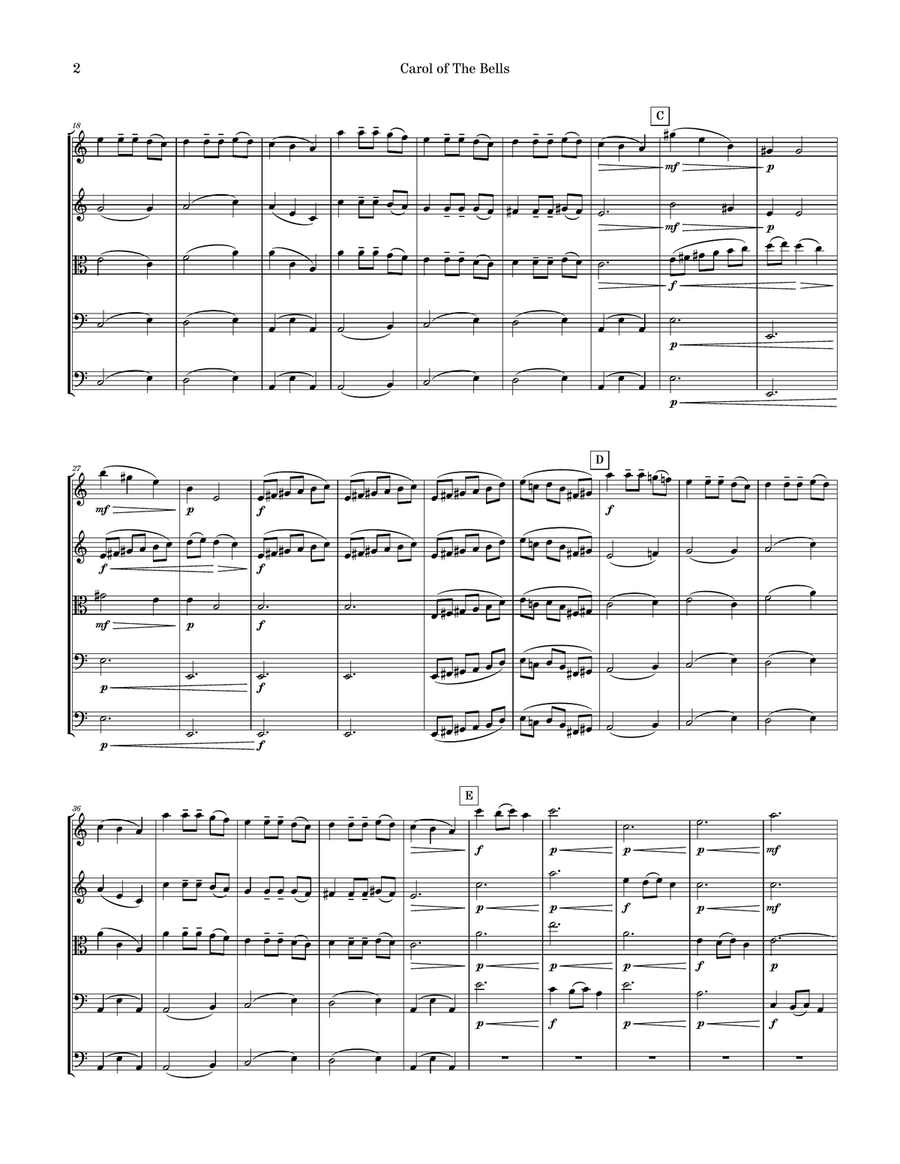 Carol of The Bells String Orchestra-Quintet String Orchestra scores gallery preview page 3