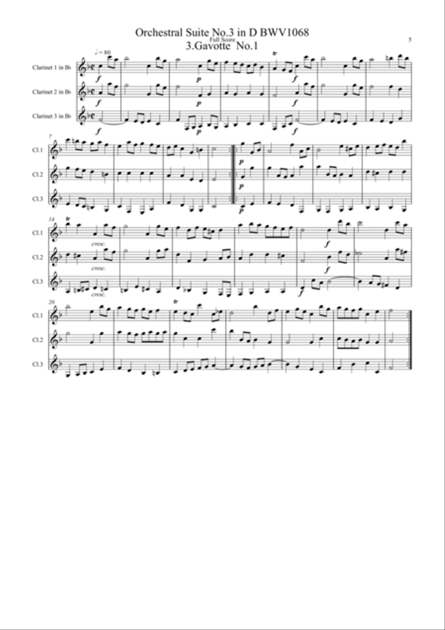 Bach: 6 Movements from Orchestral Suites 2 & 3 - clarinet trio Clarinet Trio scores gallery preview page 5