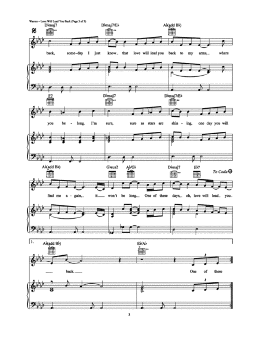 Love Will Lead You Back Piano, Vocal, Guitar scores gallery preview page 3