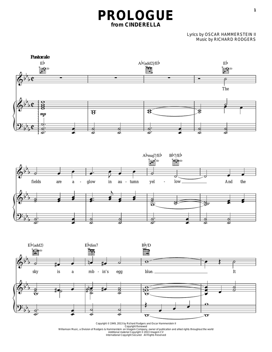Prologue (from Cinderella) Piano, Vocal, Guitar scores gallery preview page 1