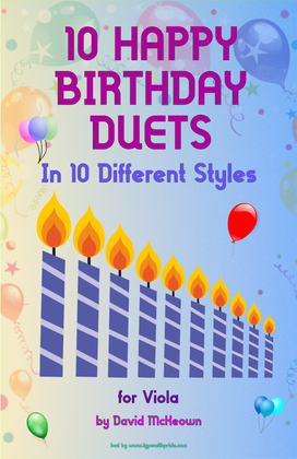 Book cover for 10 Happy Birthday Duets, (in 10 Different Styles), for Viola