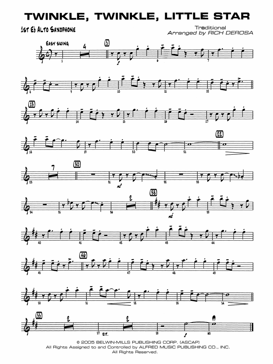 Twinkle, Twinkle Little Star: E-flat Alto Saxophone