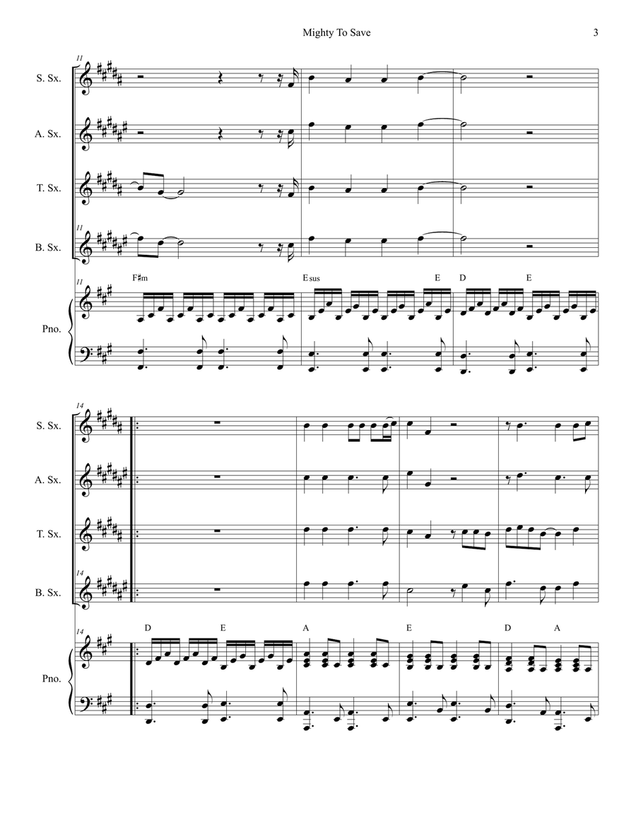Mighty To Save Saxophone Quartet scores gallery preview page 3