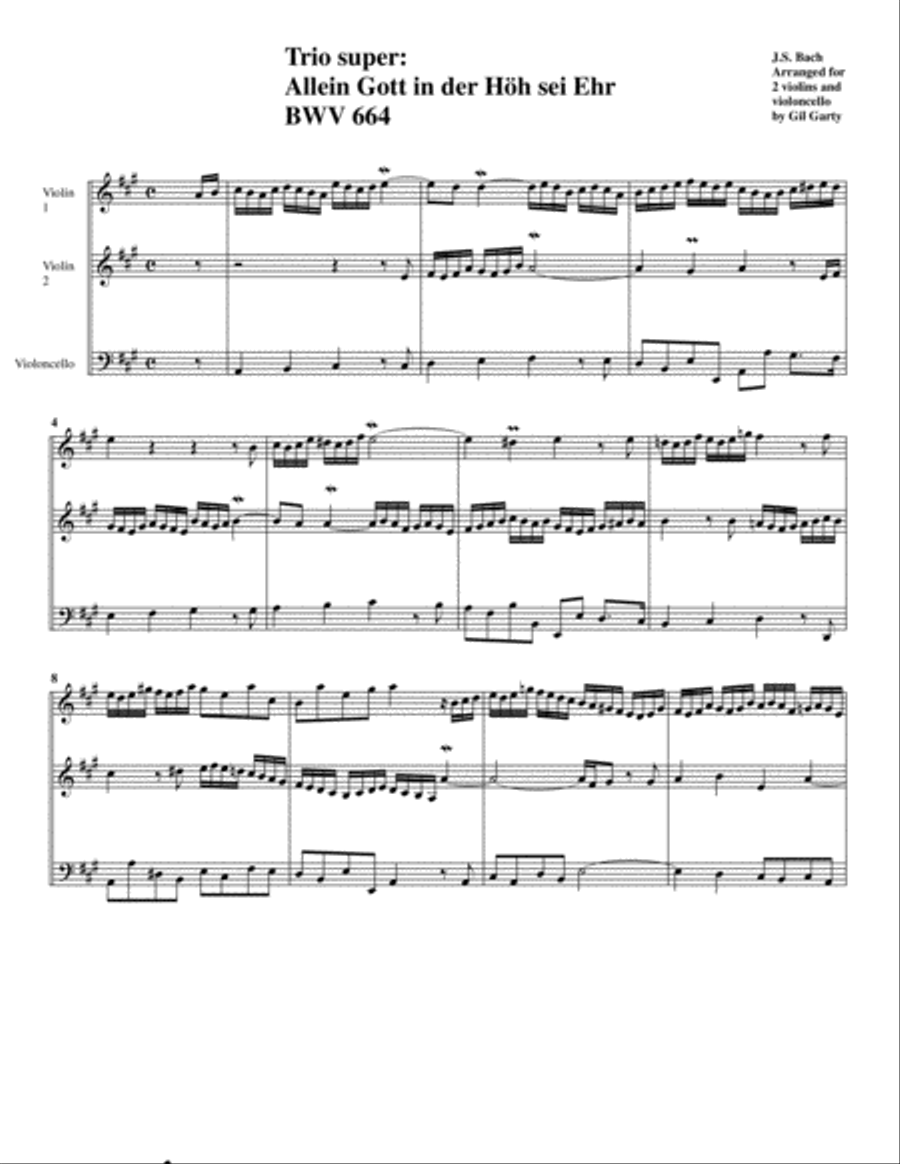 Trio super: Allein Gott in der Höh sei Ehr BWV 664 (arrangement for 2 violins and violoncello) String Trio scores gallery preview page 2