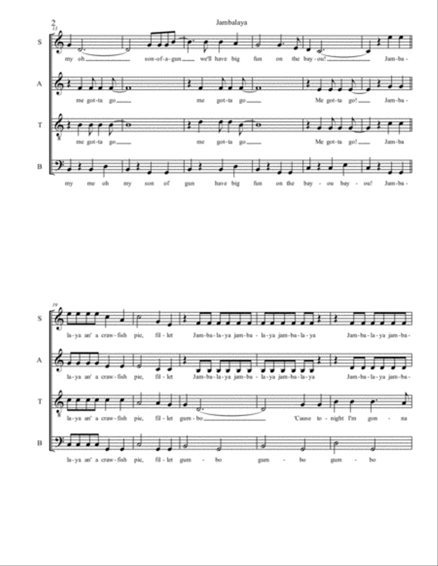 Jambalaya (on The Bayou) 4-Part scores gallery preview page 2