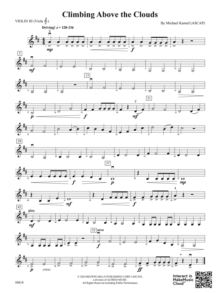 Climbing Above the Clouds: 3rd Violin (Viola [TC]) String Orchestra scores gallery preview page 1