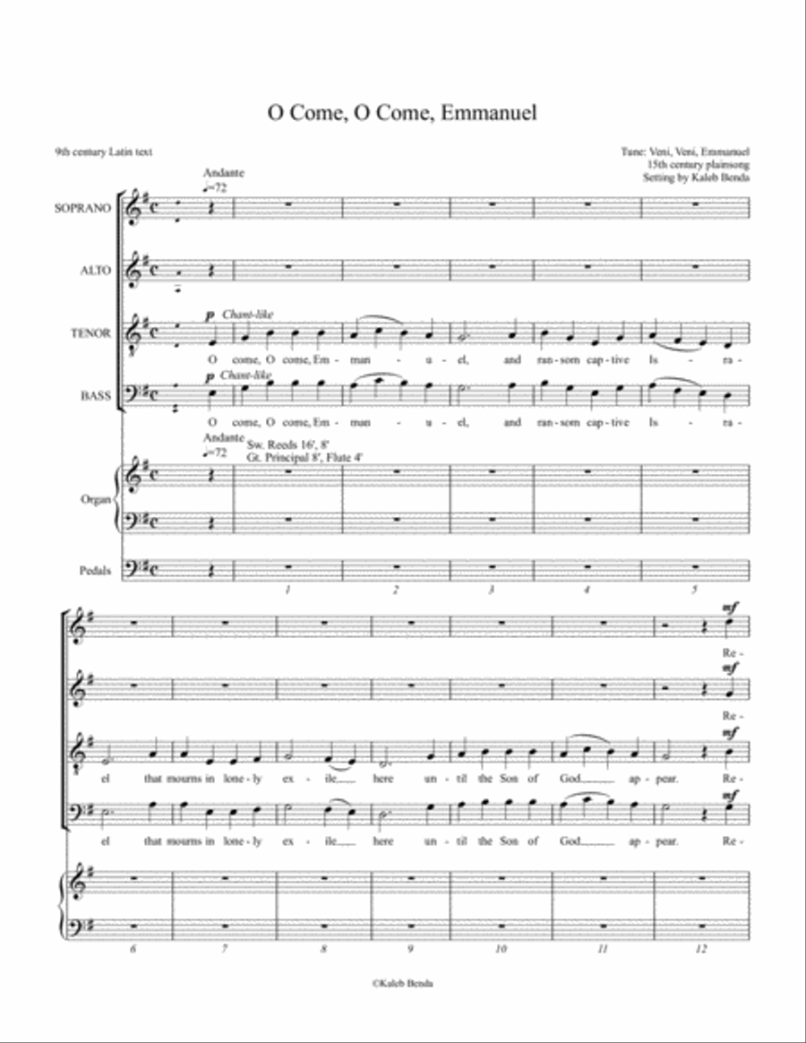 O Come, O Come, Emmanuel O Come, O Come, Emmanuel 4-Part scores gallery preview page 1