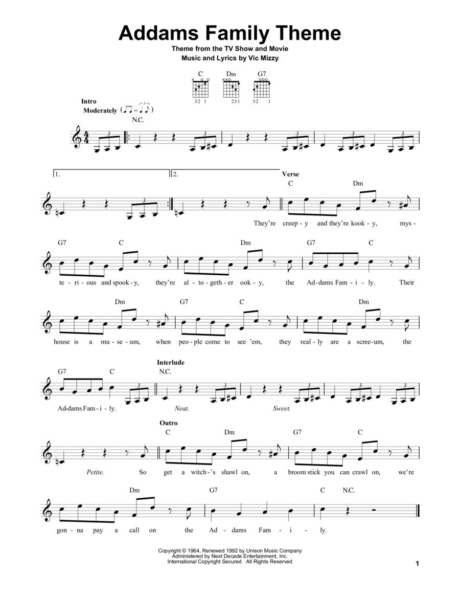 Addams Family Theme Addams Family Theme Easy Guitar scores gallery preview page 1