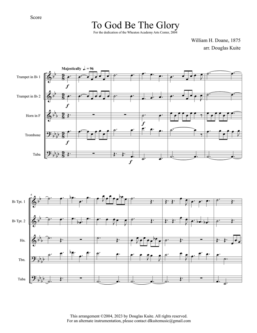 Book cover for "To God Be The Glory" for brass quintet