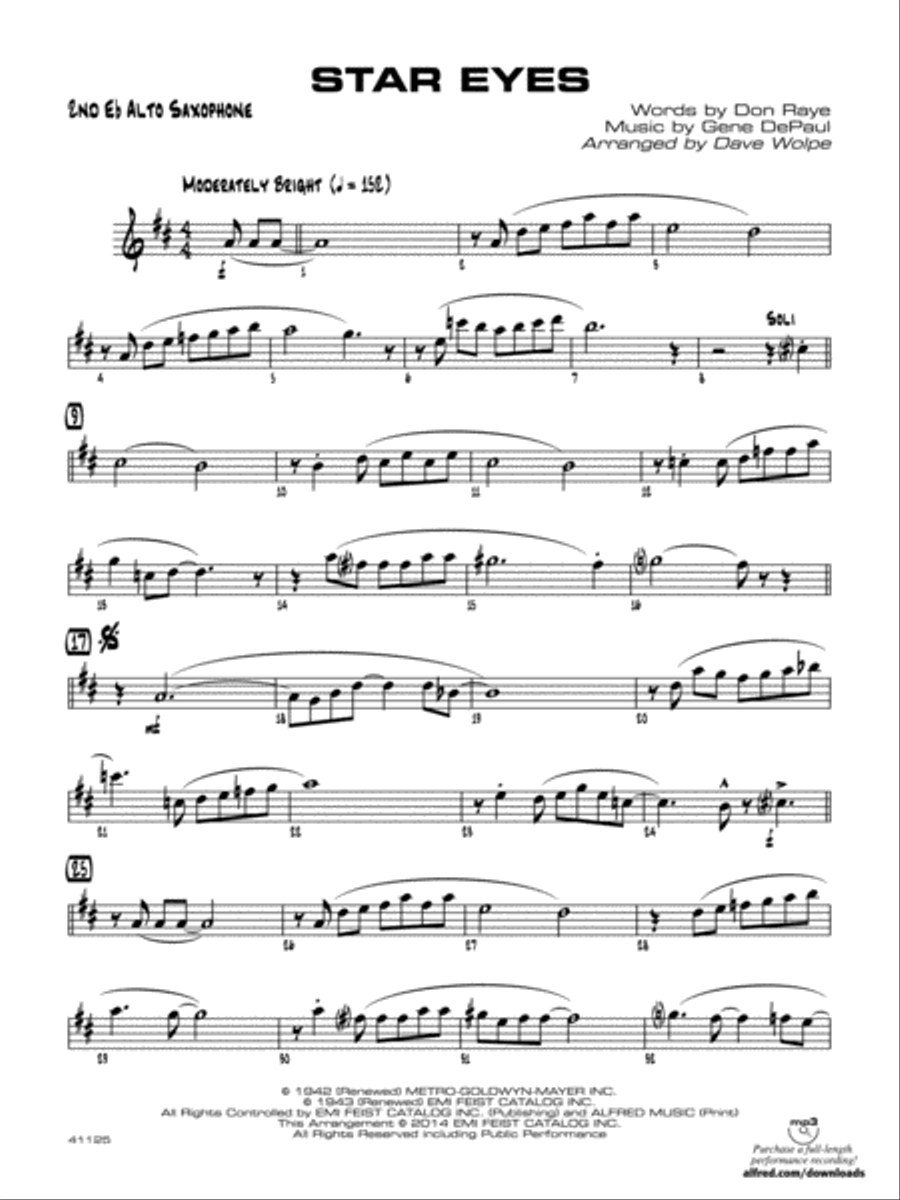 Star Eyes: 2nd E-flat Alto Saxophone Jazz Ensemble scores gallery preview page 1