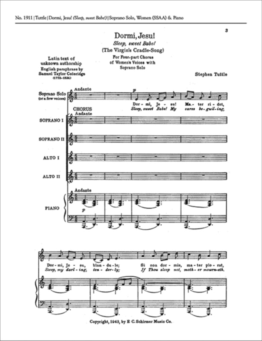 The Virgin's Cradle-Song (Dormi Jesu) SSAA scores gallery preview page 1