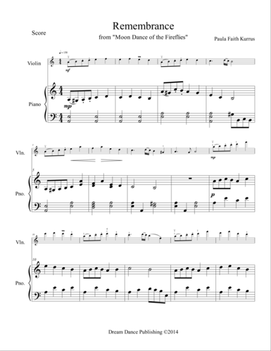 Remembrance (from Moon Dance of the Fireflies) score Violin Solo scores gallery preview page 1