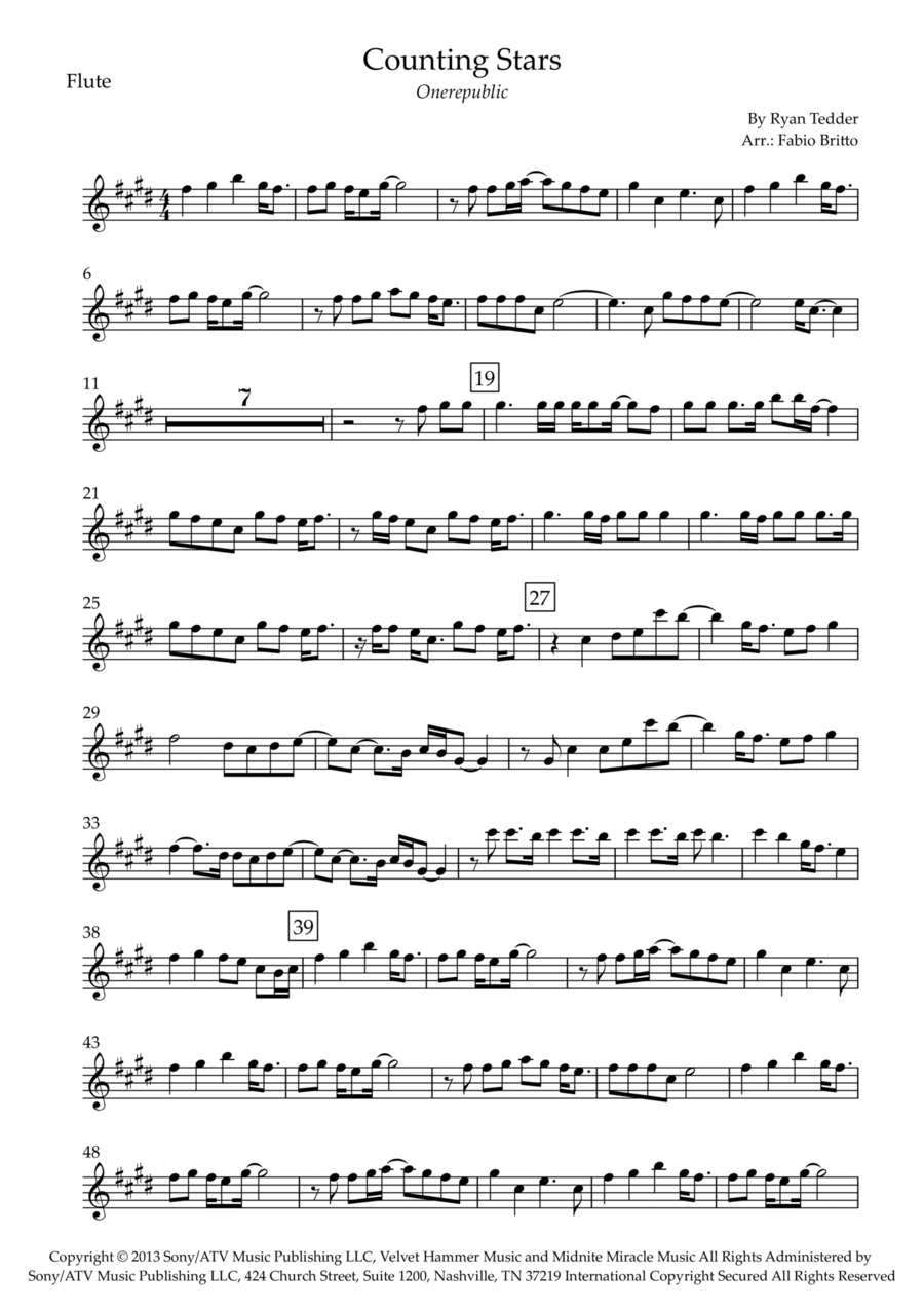 Counting Stars Flute Solo scores gallery preview page 1