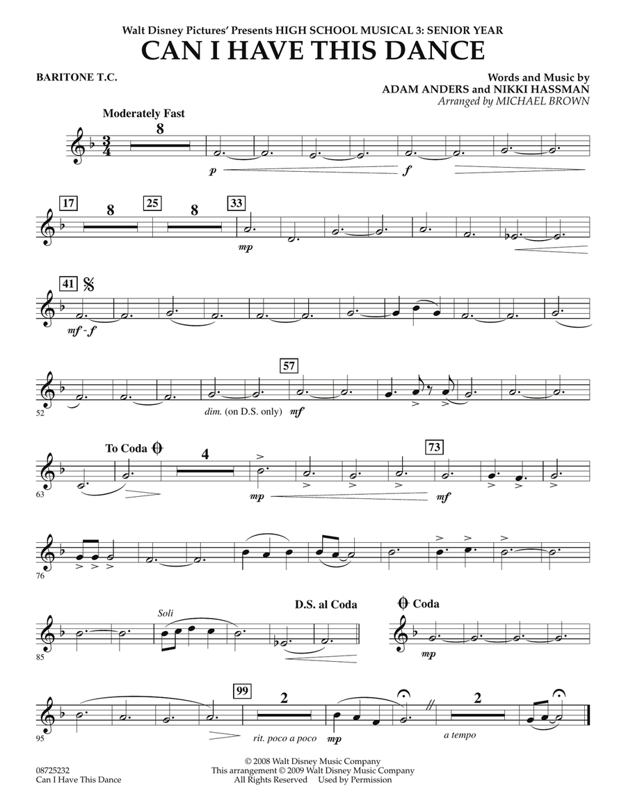 Can I Have This Dance? (from High School Musical 3) - Baritone T.C. Concert Band scores gallery preview page 1