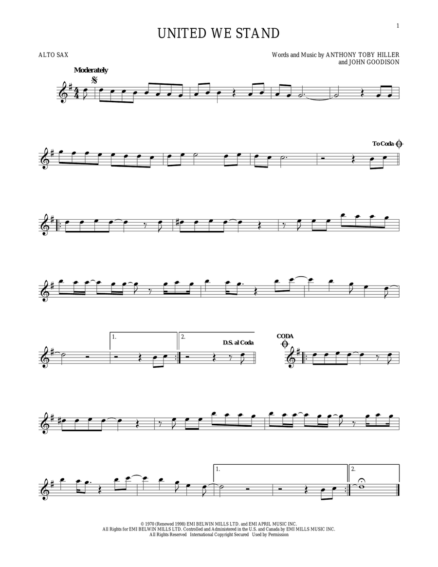 United We Stand United We Stand Alto Saxophone scores gallery preview page 1