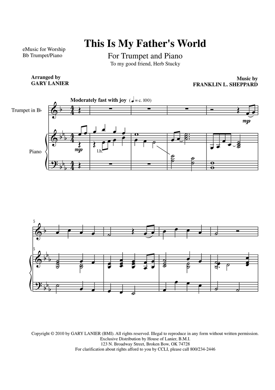 This Is My Father's World (Trp Pn Parts) Trumpet Duet scores gallery preview page 1