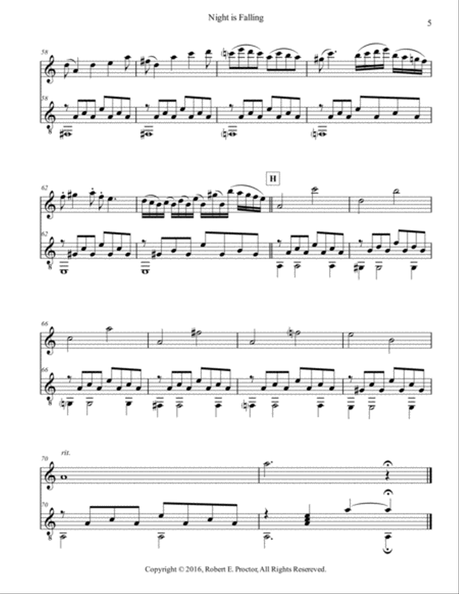 Night Is Falling for Flute (C instrument) and Classical Guitar Small Ensemble scores gallery preview page 5