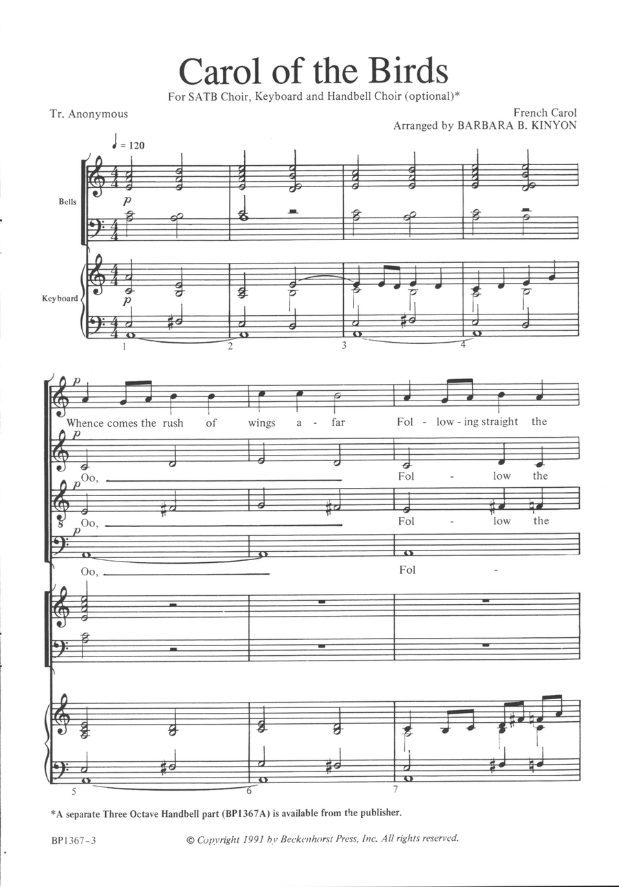 Carol of the Birds - Kinyon - choral version 4-Part scores gallery preview page 2
