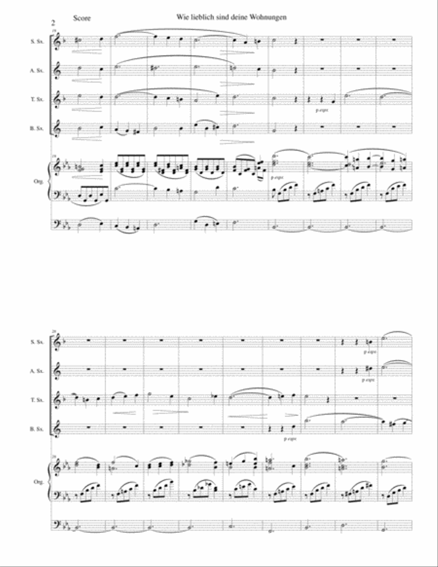 Wie lieblich sind deine Wohnungen (How lovely is Thy dwelling place) for saxophone quartet and organ Saxophone Quartet scores gallery preview page 2