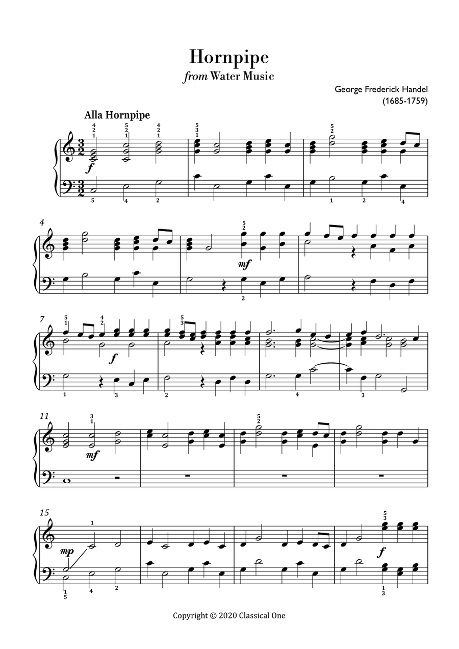 Handel - Hornpipe (from Water Music)(Easy piano version) Easy Piano scores gallery preview page 2