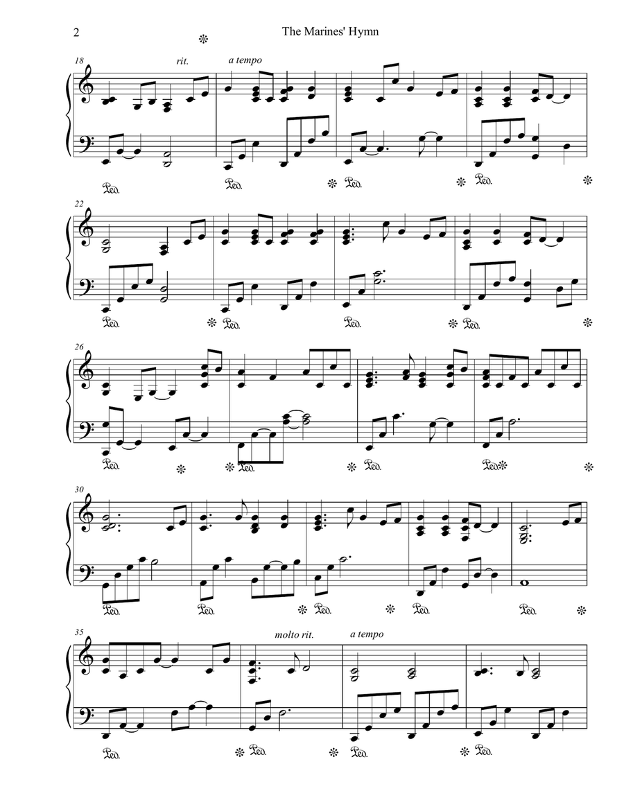 The Marine's Hymn The Marine's Hymn Piano Solo scores gallery preview page 2