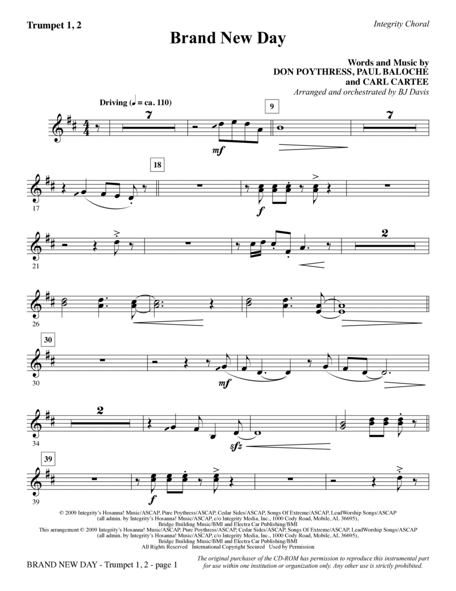 Brand New Day - Bb Trumpet 1,2 Choir scores gallery preview page 1