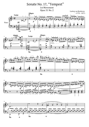 Beethoven - Piano Sonata No.17, Op.31 No.2 - Tempest 1st Mov Largo Allegro- Original With Fingered