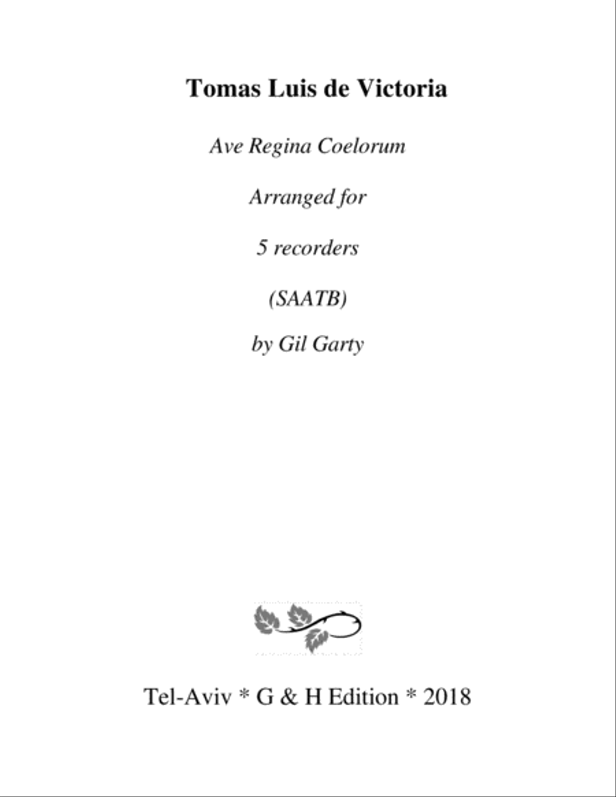 Ave Regina Coelorum (arrangement for 5 recorders) Recorder scores gallery preview page 1